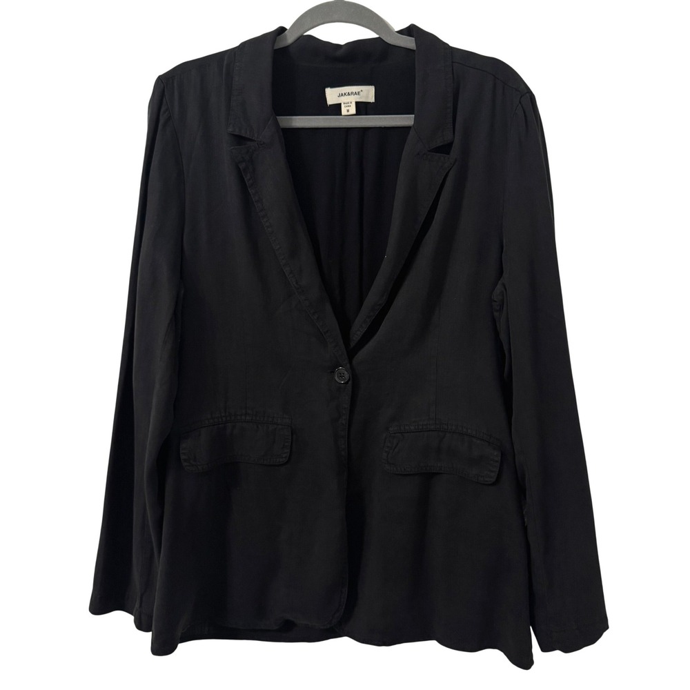 Jak&Rae Blazer Jacket Womens M Black Tencel One Button Minimalist Capsule Modern